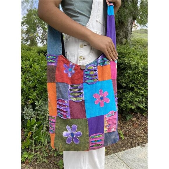 Razor Cut Hippie Patchwork Sling Crossbody Boho Handbag Bohemian Purse - Picture 5 of 7